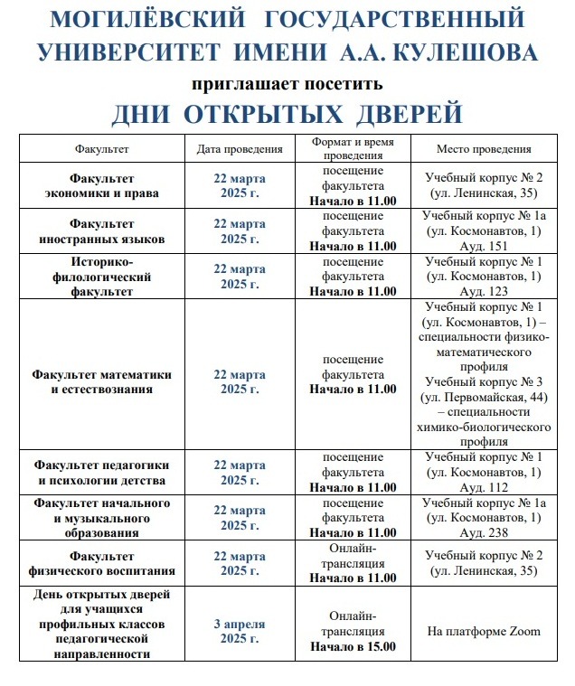 кулешова дни открытых дверей