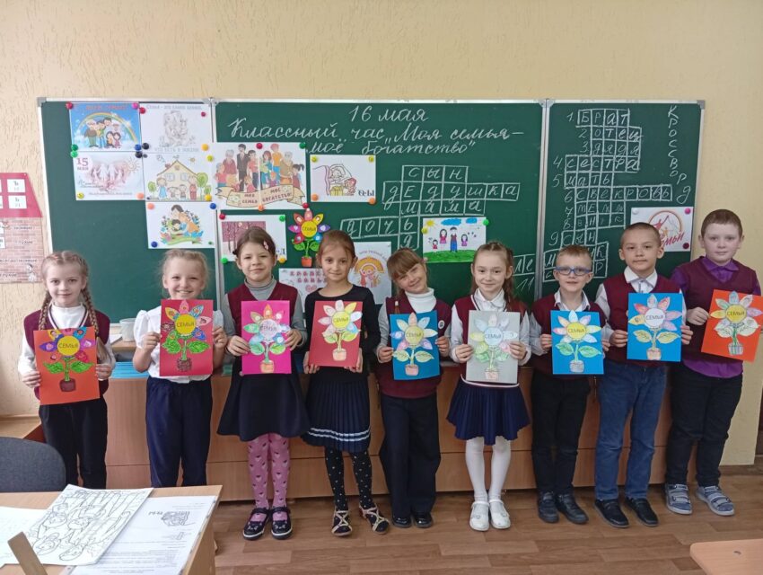 дети в классе с рисунками